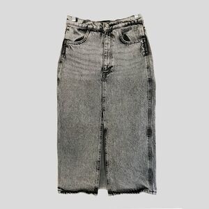 Zara Black Gray Acid Wash Knee Length Denim Straight Pencil Jean Midi Skirt - S